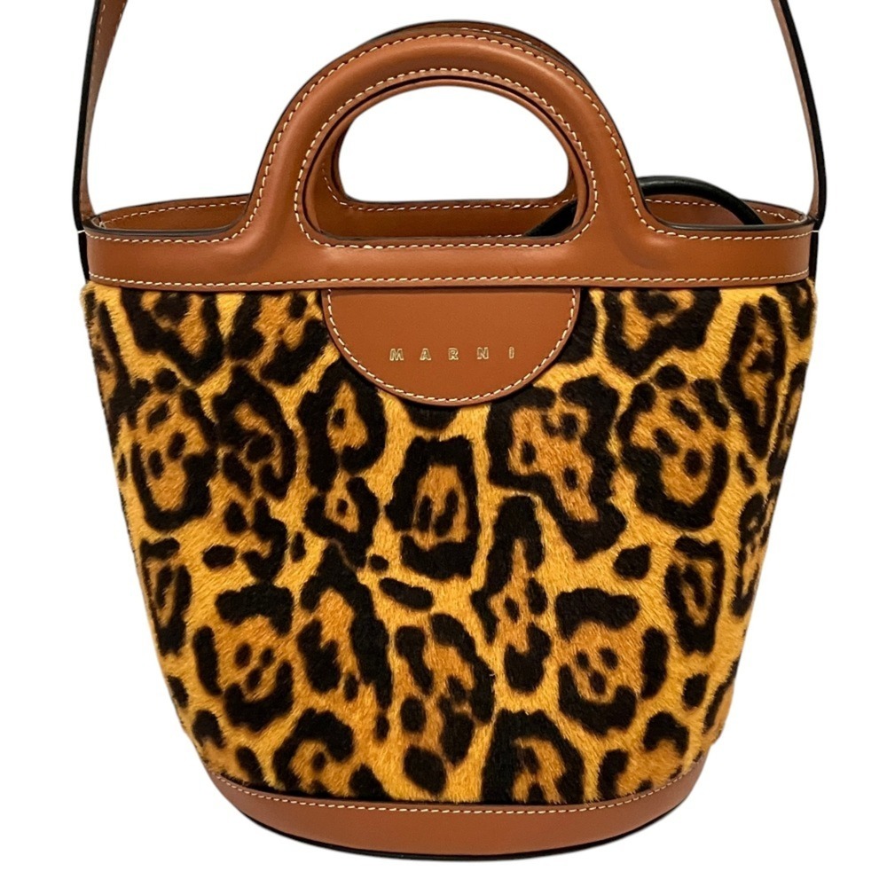 MARNI Tropicalia Leopard Print 2-Way Handbag/Shoulder Bag SCMP0056Q8 Brown Wo...